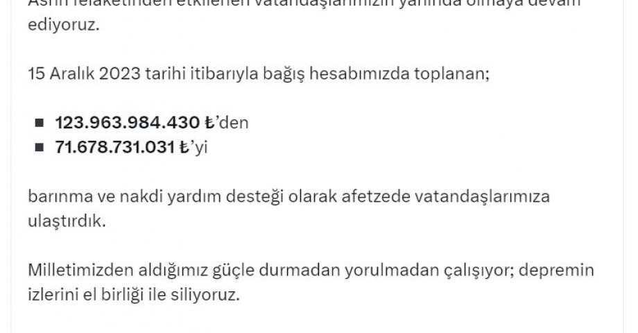 AFAD, bağış hesabında toplanan 71 milyar lirayı afetzedelere ulaştırdı