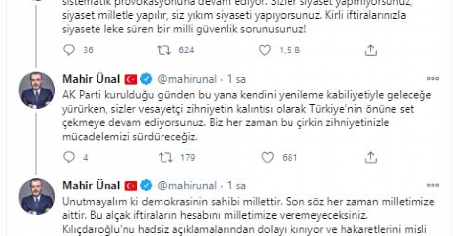AK Parti'li Ünal: Kılıçdaroğlu’nu hadsiz açıklamalarından dolayı kınıyoruz