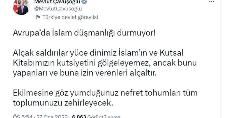 Bakan Çavuşoğlu: Nefret tohumları tüm toplumunuzu zehirleyecek