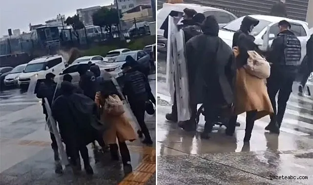 Fırtınada Anne ve Bebeğe Polis Kalkanı