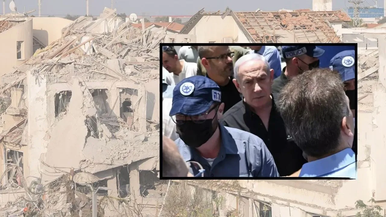 Netanyahu sığınaktan çıktı, Bat Yam’daki yıkımı inceledi