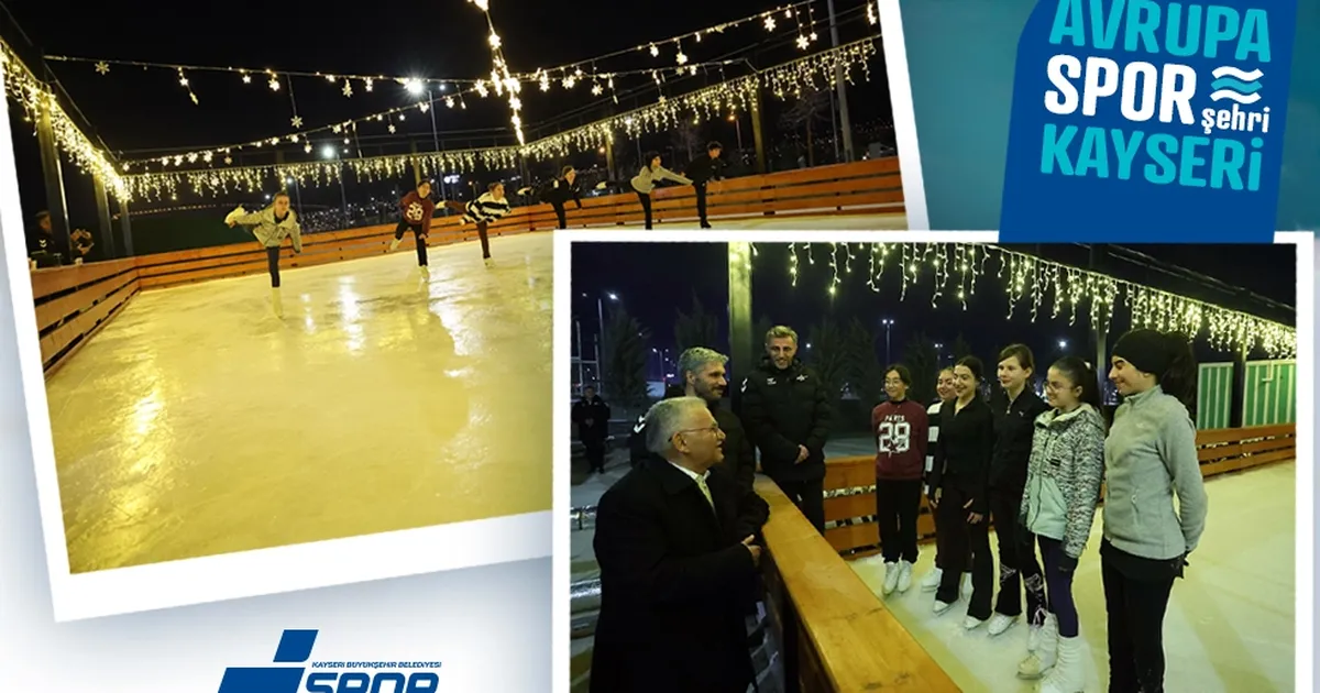Kayseri’de Açık Hava Buz Pateni Pisti bayramda ilgi odağı oldu