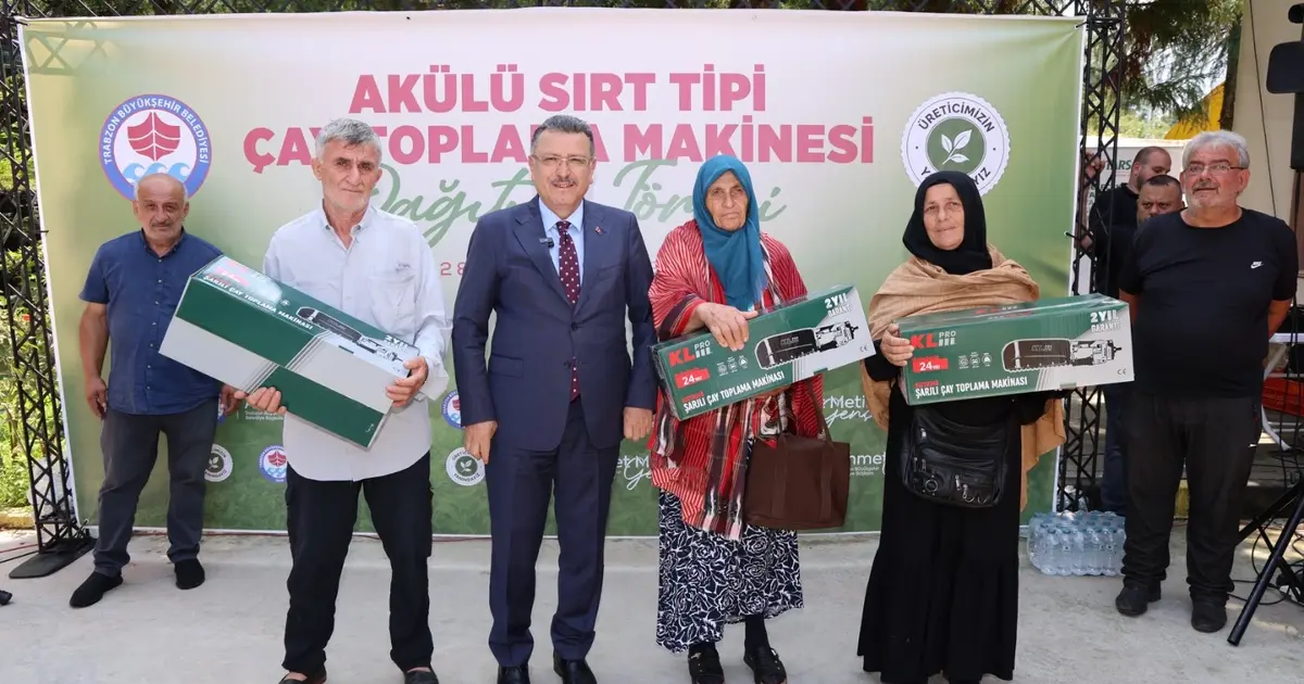 Trabzon'da çay üreticisine şarjlı makine desteği